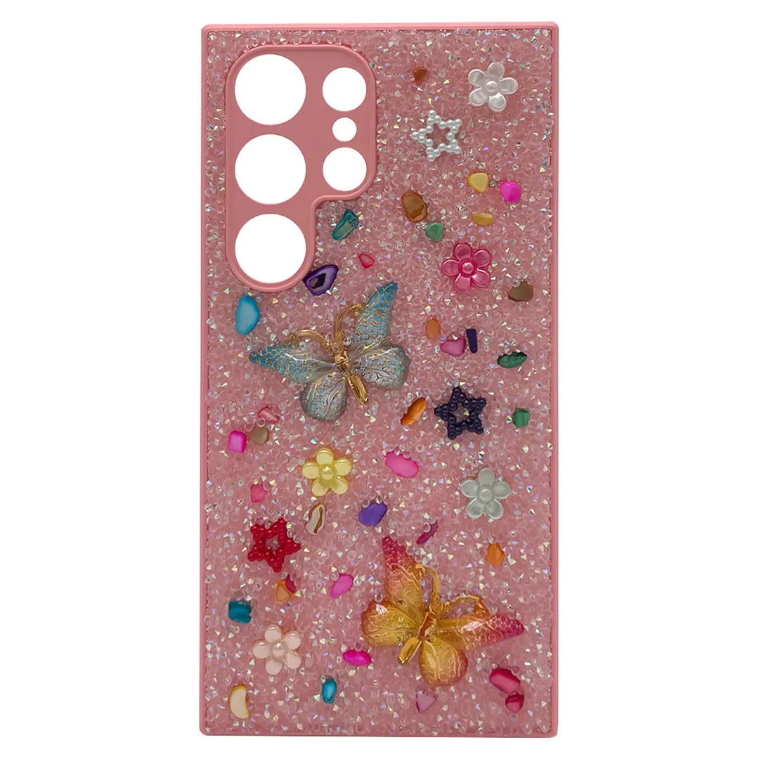 Samsung Galaxy S24 FE Butterfly and Diamond Bling Case Pink